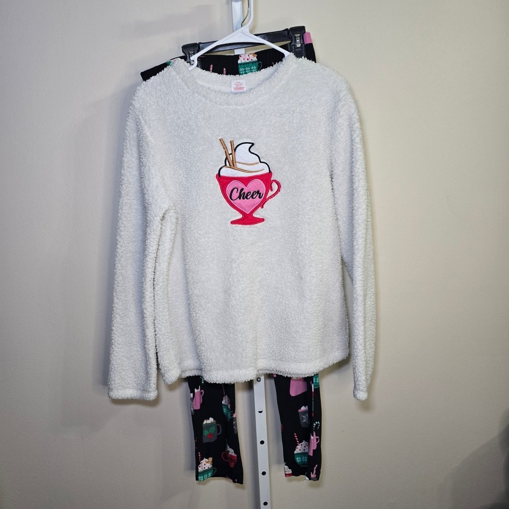 Holiday Time Cozy Sherpa Fleece‎ Pajama Set Womens Small Hot Cocoa Print sz S